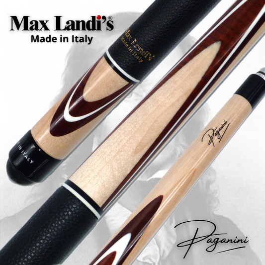 Stecca da biliardo 5/9 birilli Max Landi's - Paganini Fiamme scure Pelle Nera
