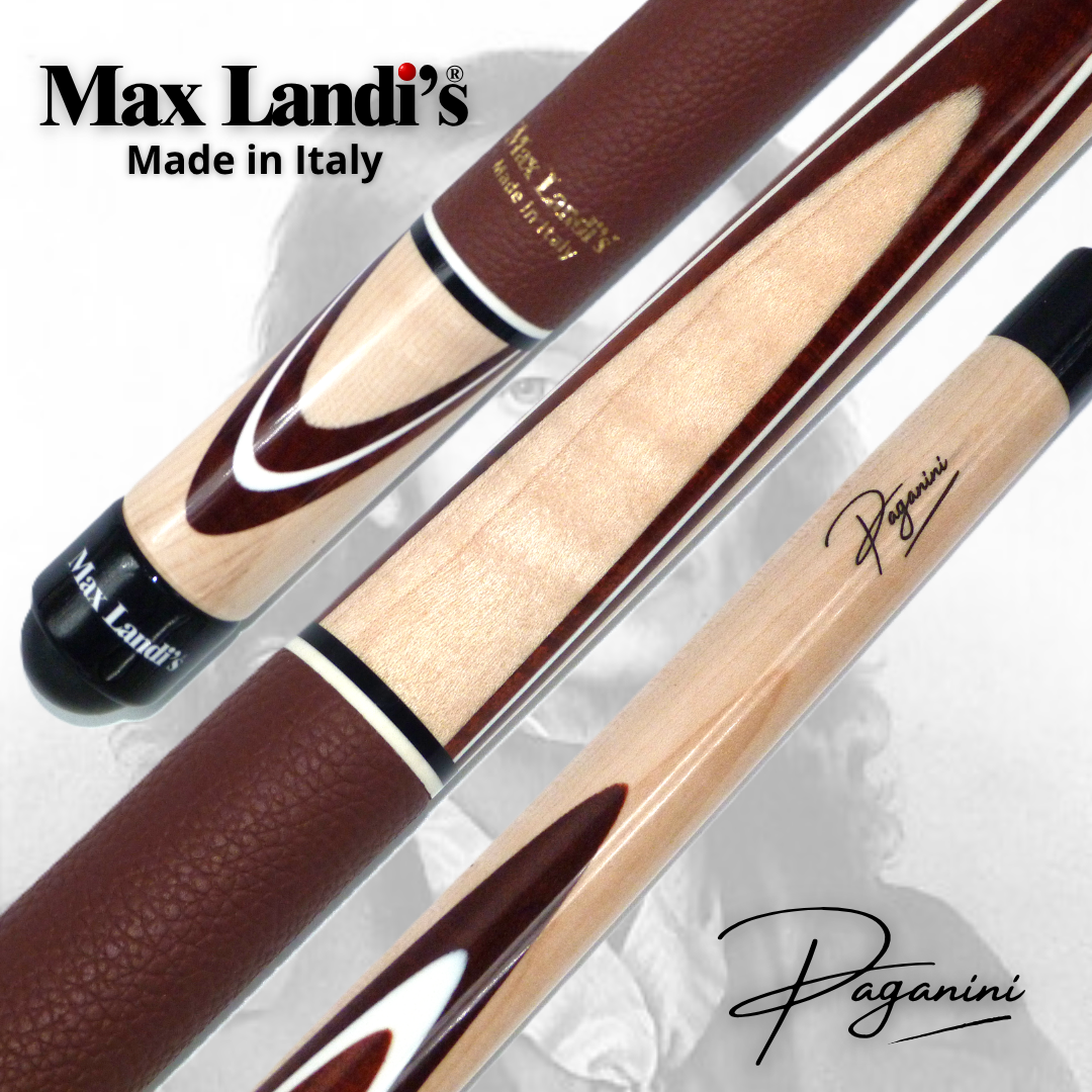 Stecca da biliardo 5/9 birilli Max Landi's - Paganini Fiamme scure Pelle Rossa/marrone
